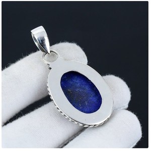 Vente en gros de bijoux fins en argent sterling 925 avec pierre précieuse ovale en lapis-lazuli naturel, chaîne artisanale, style vintage bohème, pour un usage quotidien - Product Image 2