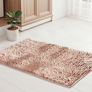 Tapis de bain rectangulaire minimaliste en microfibre avec support en mousse à mémoire de forme, séchage rapide, antidérapant, couleur unie beige pour le sol de la salle de bain - Product Image 4