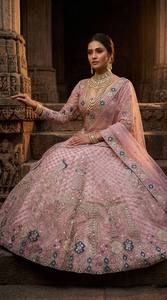 Lehenga Choli en soie rose brodée, longueur au sol, tenue de mariage traditionnelle pour femmes, style Inde Pakistan - Product Image 3
