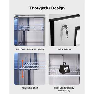 Congélateur de comptoir de cuisine commerciale de 60 pouces, capacité de 14,8 pieds cubes, éclairage automatique LED, porte verrouillable, 2 équipements de préparation en acier inoxydable - Product Image 5