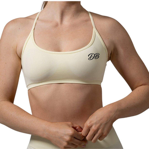 Custom Logo <b>Women</b> Cream <b>Yellow</b> Sports Bra Scoop Neck Thin Strap Seamless Workout Crop <b>Top</b> Fitness Gym Activewear Wholesale - Product Image 1