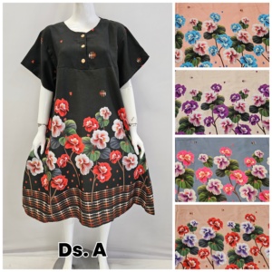 Camisón de Rayón con Estampado Floral para Mujer, Manga Corta, Cuello Redondo, Largo hasta la Rodilla, Corte Regular Informal, Cintura Elástica Transpirable, Estampado Digital - Product Image 1