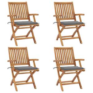 Chaises de patio pliantes en bois de teck massif, 4 pièces, avec coussins - Product Image 1