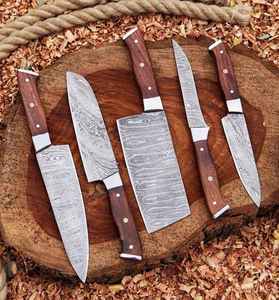 Juego de Cuchillos de Cocina de Acero de Damasco Hechos a Mano, con Mango de Madera, Colección de Cuchillos de Chef, 5 Piezas, Utensilios Culinarios - Product Image 3