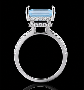 Bague de fiançailles en diamant bleu émeraude fantaisie cultivé en laboratoire, sertie de diamants pavés, bijoux de mariage pour femmes - Product Image 2