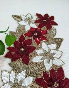 Oriental Luxury Handmade Eco-Friendly Fabric <b>Table</b> <b>Runner</b> Rectangle Beaded Lotus Design Mat - Product Image 3