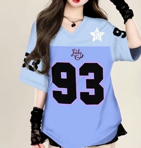 T-shirt de football uni à col en V et manches courtes pour femme, séchage rapide, écologique, style streetwear pour adolescentes - Product Image 5