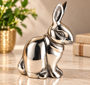 Figura de Conejo Plateada Pulida, Elegante Escultura de Conejo de Metal, Decoración de Mesa para el Hogar u Oficina, Estatua de Animal Moderna, Decoración de Lujo - Product Image 1