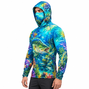 Hoodie de pêche OEM rafraîchissant pour la plage, à manches longues, protection solaire UV, UPF 50+, pour hommes, séchage rapide, T-shirt de pêche - Product Image 3