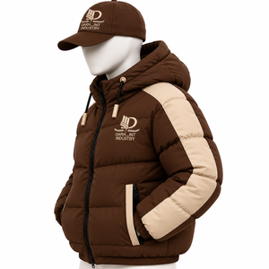 OARH INT INDUSTRY เสื้อแจ็คเก็ตบุนวมมีฮู้ดสำหรับผู้ชาย สีน้ำตาลเข้ม กันลม ซิปหนา สีน้ำตาลเบจสำหรับฤดูหนาว - Product Image 3