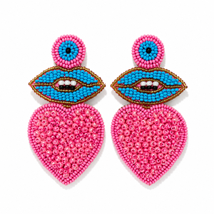 Pendientes Largos Bohemios Hechos a Mano con Borlas y Cuentas de Semillas Sstringz para Mujer, con Ojo Turco Rojo y Blanco, Ideales para Fiestas y Festivales - Product Image 1