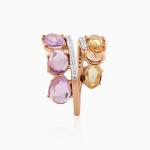 Bague en or rose plaqué avec pierres précieuses améthyste et diamant, bijoux de luxe pour femme, à porter au quotidien - Product Image 2