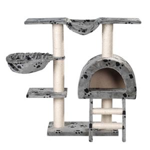 Arbre à chat gris de 41 pouces avec empreintes de pattes en peluche pour gratter et faire la sieste - Product Image 3