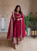 Robe Anarkali en satin Fandy de qualité supérieure avec broderie Zari et sequins, entièrement cousue, avec dupatta