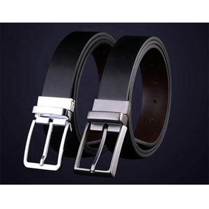 Cinturón Formal de Cuero Genuino, Color Negro Sólido, Hebilla de Acero, Diseño Rectangular de una Sola Pieza, Cinturón de Vestir Duradero para Hombre - Product Image 5