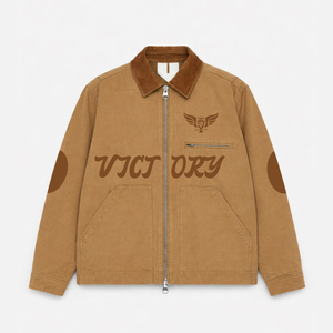 Chaqueta Vintage Lavada Marrón para Hombre, Estilo Casual Urbano, Abrigo de Lona de Algodón, Chaqueta de Trabajo Retro con Gráficos Bordados, Logotipo Personalizado OEM - Product Image 5