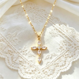 Dainty Gold Cross Necklace Colorful Crystal Rhinestone Pendant Elegant Christian <b>Religious</b> Jewelry <b>Gift</b> for Women - Product Image 2