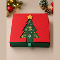 Boîte cadeau de Noël personnalisée, tiroir rigide avec découpe en forme de sapin et boucle de traction, vente en gros