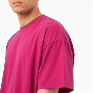 Camiseta de algodón de manga corta con cuello redondo, color rosa liso, estilo casual, de punto jersey, teñido liso, para hombre, talla grande - Product Image 5