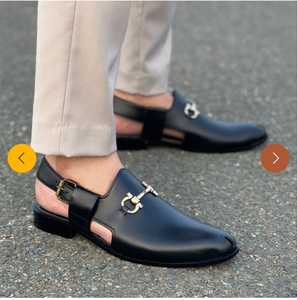 Classic Men's Genuine Leather <b>Mules</b> Peep Toe <b>Buckle</b> Strap Sandals Anti Slip Rubber Outsole Midsole All Seasons Solid - Product Image 2