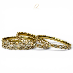 Bridal Pearl <b>Crystal</b> Premium Gold Plated Kashmiri Bangles Set for Women Wholesale Indian Fashion Jewelry at Lowest Price - Product Image 4