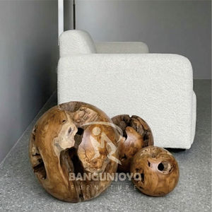 Pièces décoratives sphériques creuses en bois, finition naturelle, pour accessoires de mobilier de salon moderne - Product Image 1