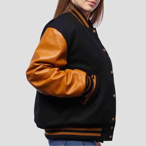 Custom <b>Women</b>’s <b>Leather</b> Sleeve Varsity <b>Jacket</b> Premium Letterman Bomber <b>Jacket</b> Casual Streetwear Baseball <b>Jacket</b> For <b>Women</b> - Product Image 2