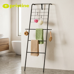 Étagère porte-serviettes autoportante en métal noir avec grille, organisateur de salle de bain industriel, 4 barres, support de serviettes de bain mobile - Product Image 5