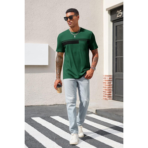Camiseta Verde de Manga Corta para Hombre con Bolsillo en el Pecho, Cuello Redondo, Corte Regular, Estilo Casual, Diseño con Ribete en Contraste - Product Image 5