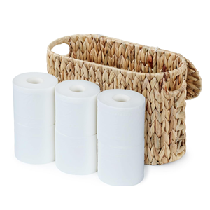Cesta para Papel Higiénico de Jacinto de Agua Natural Tejida a Mano con Tapa, Organizador de Baño de Mimbre Natural de Vietnam - Product Image 1