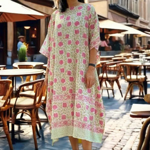 Indian <b>Women's</b> Casual Hippie Floor-Length Cotton Printed Natural Waist Eco-Friendly <b>Kaftan</b> Dress - Product Image 2