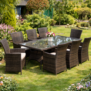 8 Seater Outdoor <b>Dining</b> Set Premium Wicker <b>Table</b> and Chairs with Soft Cushions for Garden and Patio Use - Product Image 1