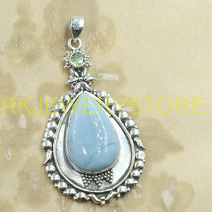 Natural Blue Opal Pendant 925 Sterling Silver Handmade Boho Teardrop Statement Jewelry <b>Gift</b> For Women Ethnic Design for unisex - Product Image 5