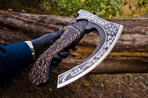 Cuchillo para Pizza de Acero al Carbono de Grado Industrial Hecho a Mano, Cortador Tipo Hacha Grabado, Picador con Mango de Madera, Regalo de Cocina - Product Image 3