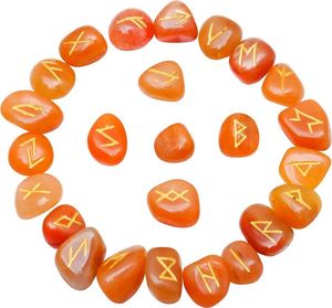 Ensemble de runes en cornaline naturelle, pierres polies et roulées, alphabet de runes de divination spirituelle pour la guérison, de Aameena Agate - Product Image 1