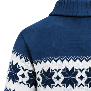 Pull en tricot 100 % coton bleu marine à imprimé géométrique pour homme, col boutonné, manches longues, anti-boulochage, décontracté pour l'automne - Product Image 4