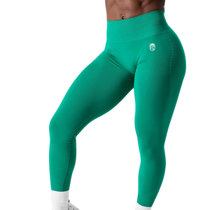 Leggings de yoga sans couture taille mi-haute pour femme, effet sculptant et contrôle du ventre, extensibles, pour la gym et l'entraînement, vert - Product Image 2