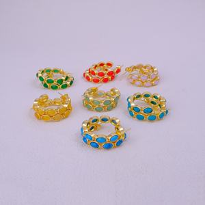 Pendientes de Aro de Coral Rojo Hechos a Mano con Diseño de Piedras Preciosas, Chapados en Oro, Joyería de Latón Ovalada, Piedra de Nacimiento de Moda, Venta al por Mayor, El Joyero Bezel - Product Image 6