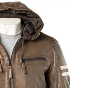 <b>Men's</b> Custom <b>Leather</b> Bomber <b>Jacket</b> V-Neck Zipper Closure Woolen Silk Shell Casual Outerwear Winter Soft Breathable OEM Service - Product Image 3
