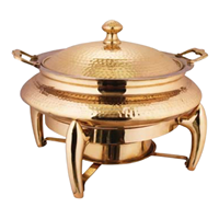 Chauffe-plat triple en acier inoxydable de qualité alimentaire, avec poignée en laiton design, deux bols, portable, pour buffet traditionnel