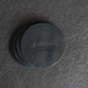 Elegant Genuine Leather Coasters Embossed Logo <b>Whiskey</b> Mat Protective Desk Cup Pad for Executive Hotel Suites LC-0027 - Product Image 2