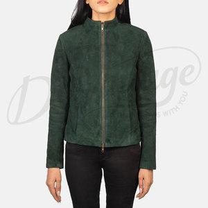 Genuine <b>Suede</b> Leather <b>Jacket</b> for Women Slim Fit Moto Style Stand Zipper Closure Custom Made New Arrival Women's Customize - Product Image 4