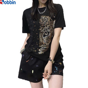 ชุดเซ็ตเสื้อยืดแขนสั้นประดับเพชรแฟชั่นฤดูร้อนแบบใหม่สั่งทำได้ ชุดเซ็ต 2 ชิ้นสุดฮิต ชุดลำลองสไตล์เทรนดี้ - Product Image 5