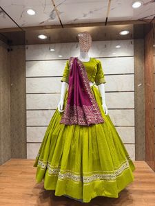 Designer Vichitra Silk <b>Chaniya</b> <b>Choli</b> With Heavy Mirror Work And Embroidered Dupatta Festive Wedding 54 VICHITRA <b>CHOLI</b> - Product Image 4