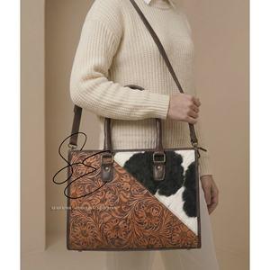 Genuine Leather Hair On Cowhide Tote Bag Tooled Leather Handbag Women Shoulder Bag Crossbody <b>Purse</b> Handmade Leather Office Bag - Product Image 3