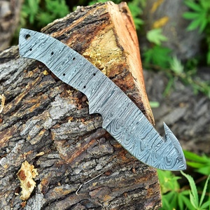 ชุดมีดทำเองจากเหล็กดามัสกัส พร้อมใบมีดเปล่าสำหรับทำมีดแบบ GUT HOOK SKINNER  ใบมีดฟูลแทงค์  ชุดมีดล่าสัตว์แบบใบมีดคงที่  รับผลิตแบบ OEM/ODM - Product Image 4