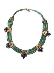 Collier pendentif vintage en turquoise naturelle, corail et lapis-lazuli avec argent sterling 925, fait main, unisexe, chaîne à perles - Product Image 4