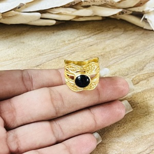 Latest Design Black Onyx <b>Rings</b> Boho Floral Bands Boho Brass <b>Ring</b> For Women 18k <b>Gold</b> Plated Botanical <b>Cocktail</b> Wholesale/OEM/ODM - Product Image 3
