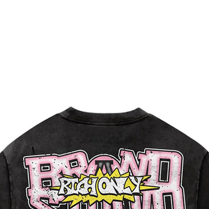 Custom Slogan Silk Screen Printed Oversized Crop T-Shirt <b>Men's</b> Short Sleeve <b>Turtleneck</b> 100% Cotton Formal Black - Product Image 3