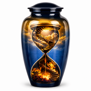 Adhesivo Conmemorativo con Diseño de Reloj de Arena Surrealista Cielo Azul y Urna Funeraria Esmaltada para Cenizas de Adultos - Product Image 3